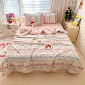 1pc Printed Summer Quilt, Lightweight Cool Touch Blanket, Activated Dye Technology, Soft Polyester Fabric, Modern Home Decor