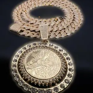 Roulette Chain 14k Gold Plated Necklace with Spinning Coin and Prong Set CZ Stones