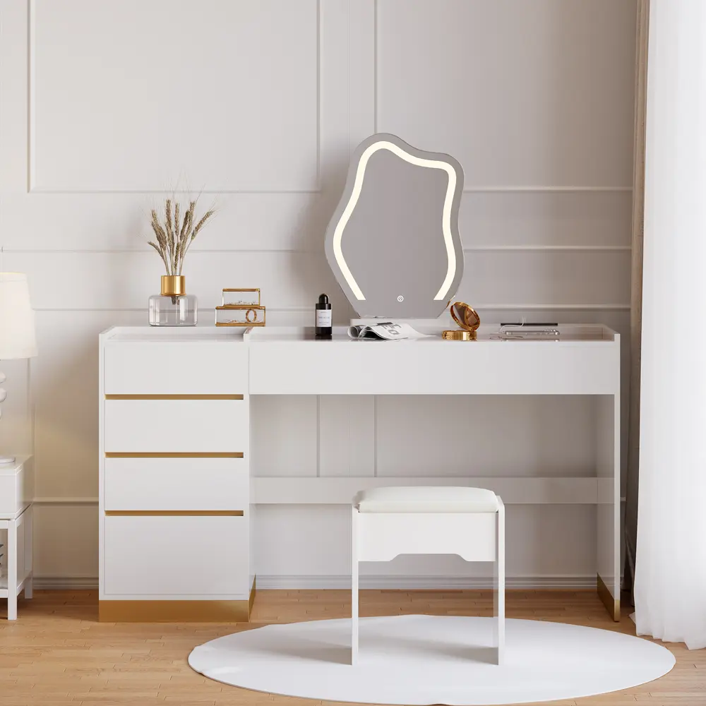 Homary 55" Stand-Alone Makeup Vanity Desk with Smart Mirror & Lights, Premium Indoor Furniture Makeup Vanity Set, Stand-Alone Makeup Vanities