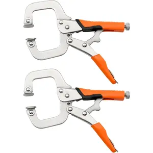 6-Inch Carbon Steel C Clamp Set (2 Packs, Orange) - Heavy Duty Adjustable Screws Vise Grip Locking Pliers with Comfortable Handle for Woodworking, DIY Enthusiasts