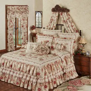 Heirloom Rose Floral Ruffled Grande Bedspread with Elegant Ruffles and Romantic Rose Accents for Cozy Bedroom Decor