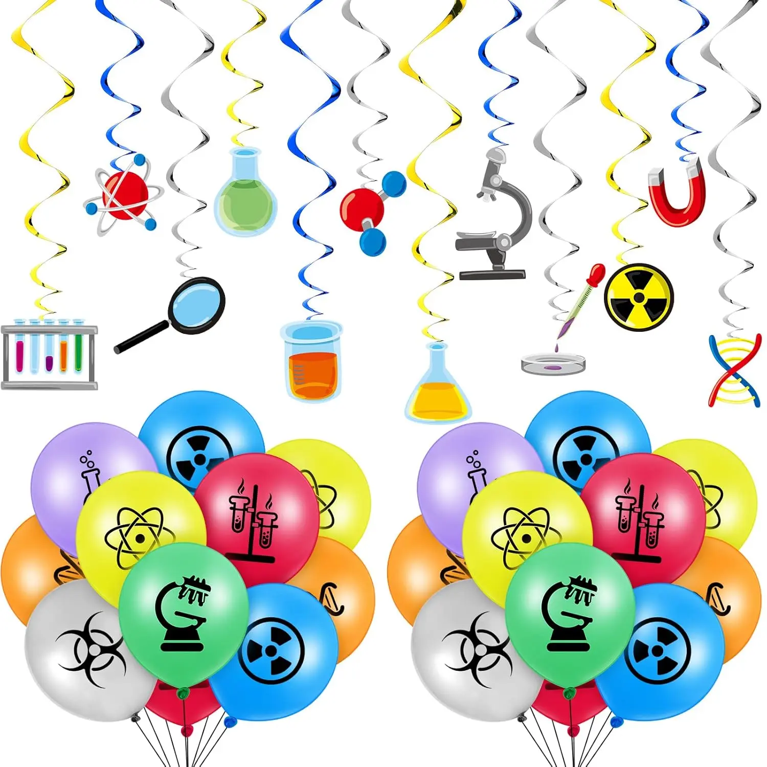 66 Pcs Science Party Decorations: Math Balloons, Chemistry Swirls & Classroom Streamers