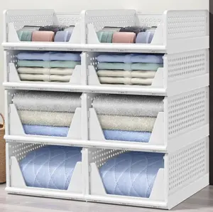 Stackable Closet Storage Basket, Multifunctional & Foldable Closet Organizer for Bathroom Kitchen Laundry Room Wardrobe Storage, Space-Saving Clothes Storage Drawer Organizer