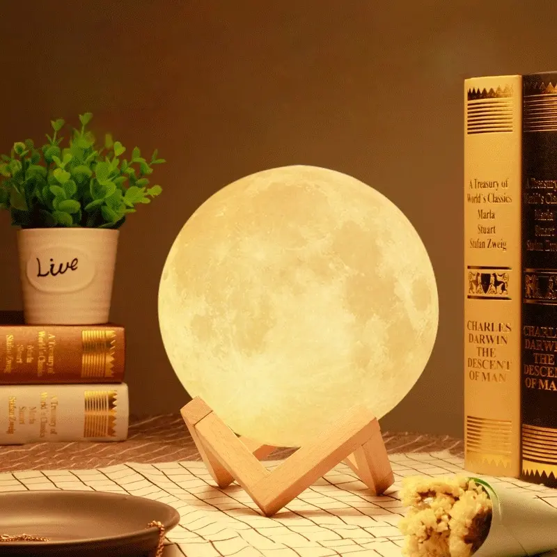 3D Moon Night Light, Moon Shaped Night Light with Stand,USB Rechargeable Table Moon Lamp with Touch & Remote Control, Moon Ball，Decorative LED Light For Bedroom, Living Room, Home, Office, Creative Table Lamp for Home Bedroom Decoration