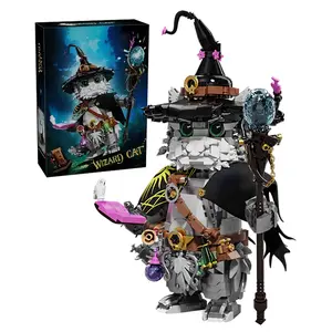 Wizard Cat Building Blocks Set 1458 Pieces Sorcerer Kitten Model Kit with Magic Staff & Owl Magic Book, Animal Construction Toy Witchy Home Decor Gift, Perfect for Home Decor & Gifts on Christmas/ Halloween/ Birthday