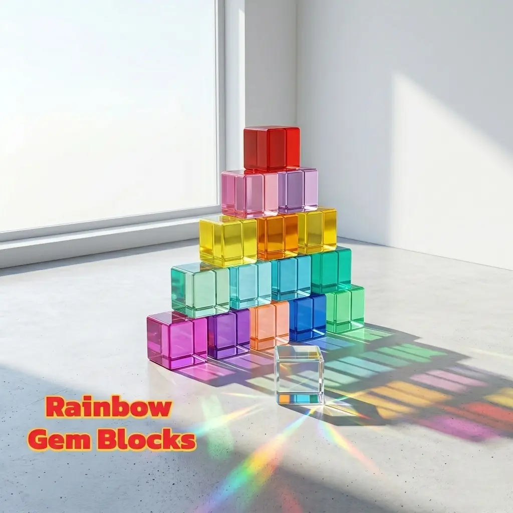 Acrylic Rainbow Light Refraction Blocks | 3+ Montessori Sensory Toys, Gem Stacking Building Blocks, Ideal Holiday Gift