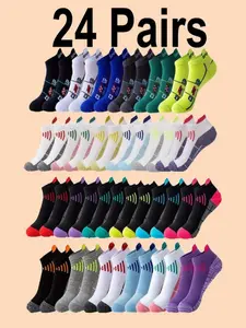 24 Pairs Breathable Couple Fitness Socks, Professional Men Women Marathon Running Socks, Basketball Jump Rope Short Socks, Colorful Ankle Socks