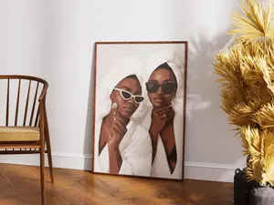 Black woman art Poster, Melanin Spa Day Wall Art –  Illustration in Robes & Sunglasses, Self-Care Print, Modern Bathroom Decor - Unframed