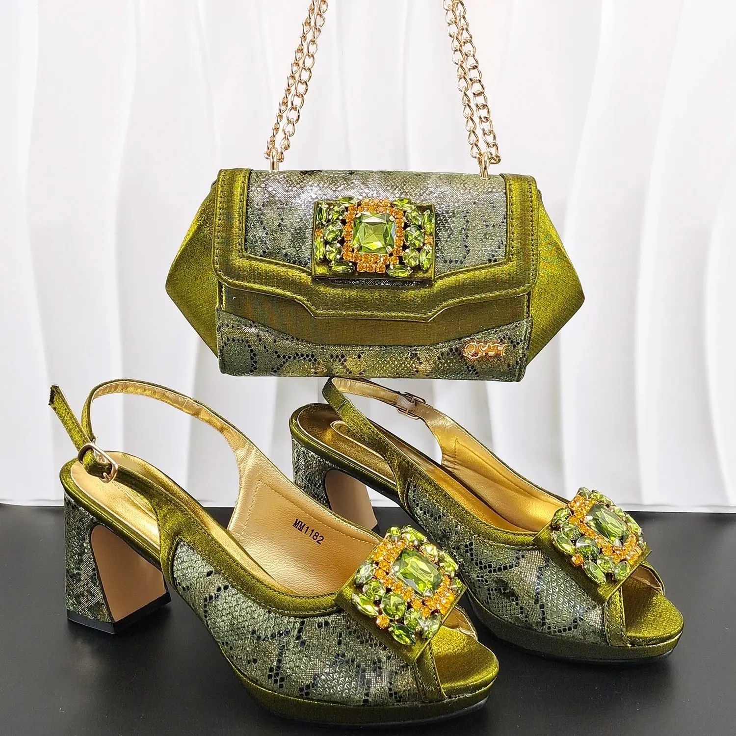 Embellished Heels & Matching Evening Bag Set – Diamond-Inspired Peep-Toe Party Shoes for Women