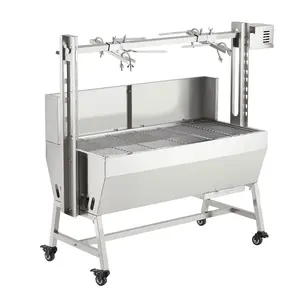 Heavy Duty Stainless Steel Electric Rotisserie Grill for Whole Pig, Lamb, Hog – 60kg/132lb Capacity – 50W Motor, Built-in Fire Pit & Baffle – Outdoor Charcoal BBQ Spit Roaster for Backyard & Camping