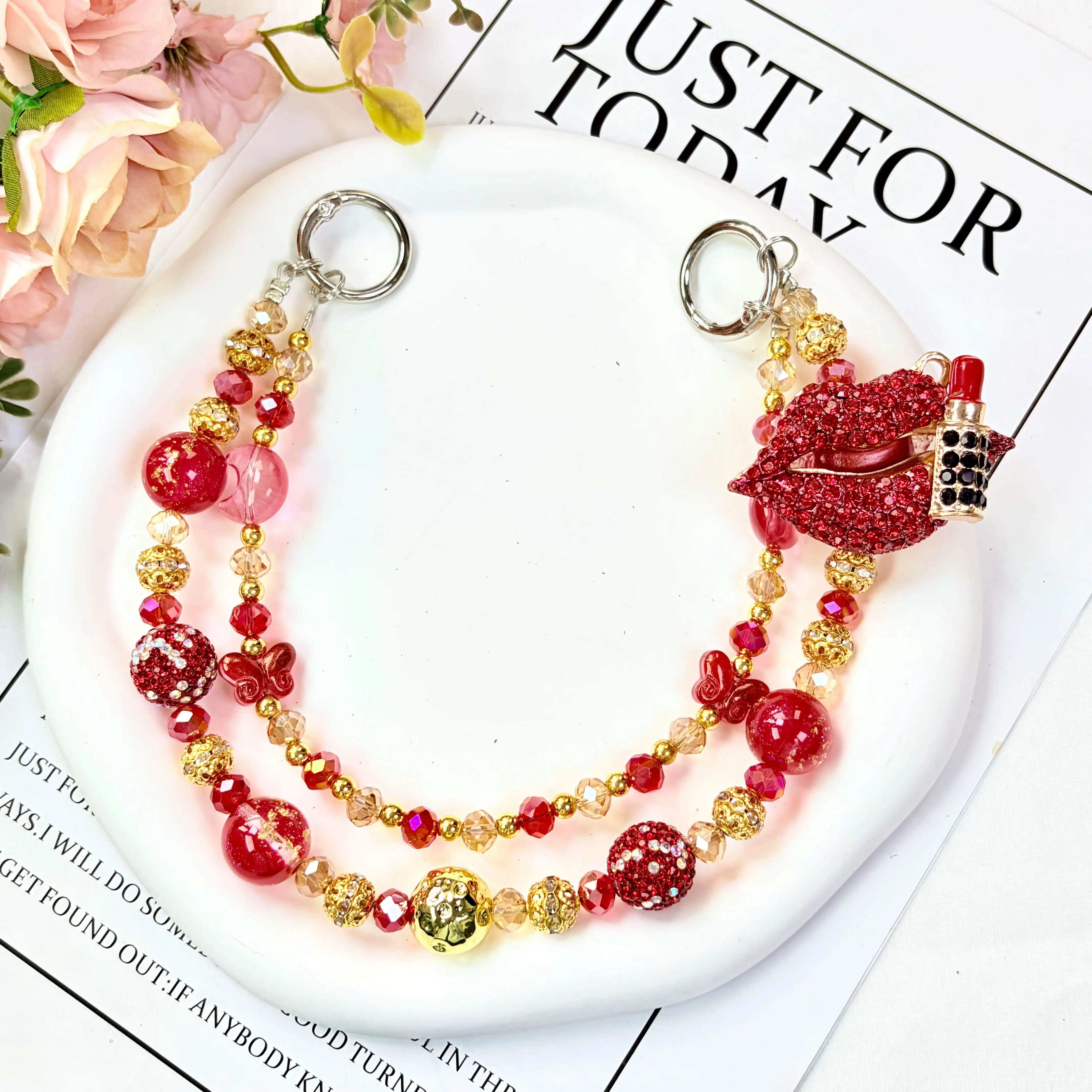 Glam Red Lips&Lipstick Style Bag Charm,Delicate Handbag Pendant Accessory for Women, Detachable Bag Charm,Pretty Holiday Gift,Ideal Birthday Gift for Girls & Women,Summervibes