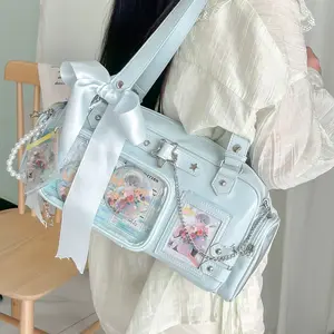 2026 new model large-capacity cute ita bag, fashionable and simple, suitable for fans of anime and K-pop, college-style shoulder and hand tote bag, multi-pocket transparent display bag, suitable for anime merchandise, daily commuting, and sweet outings