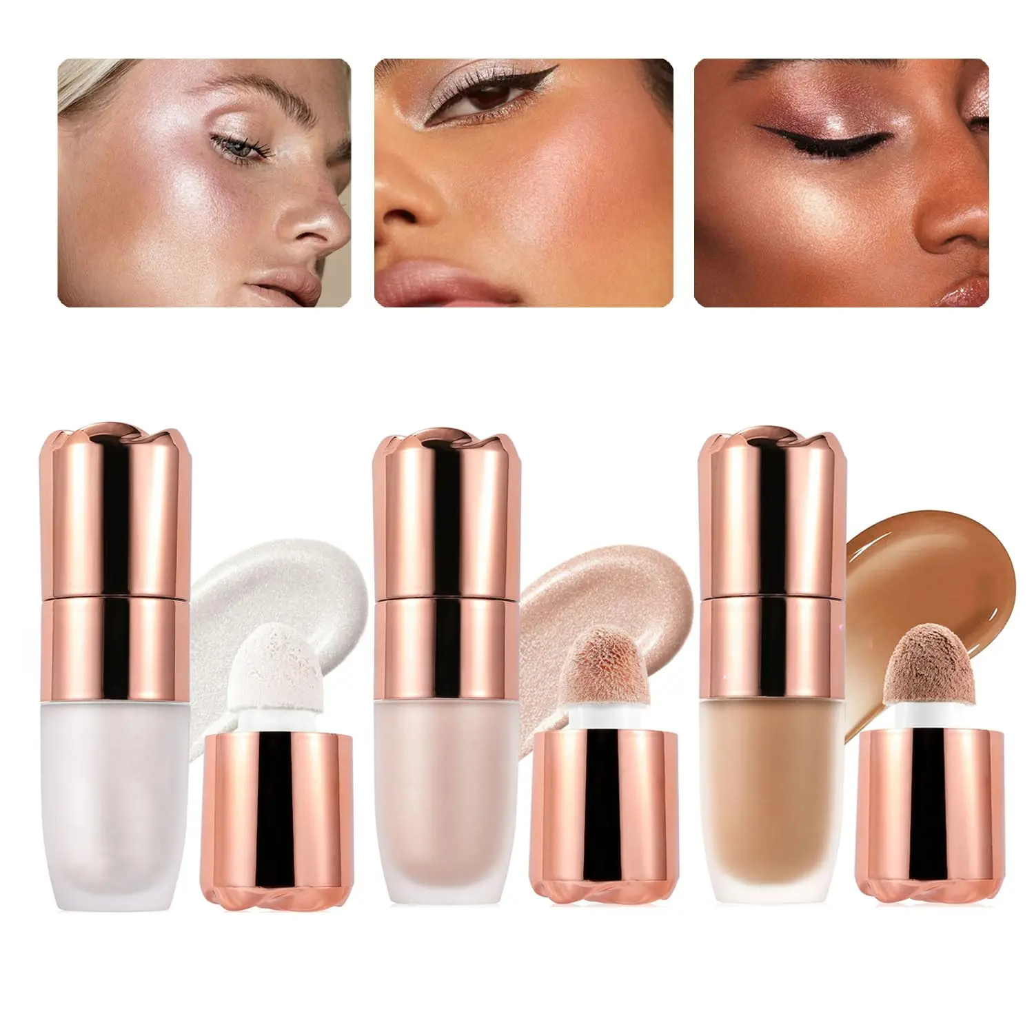 3 Pcs Multi-Use Liquid Highlighter & Contour Set, Glow Booster and Highlighter, Liquid Bronzer, Smooth Cream Formula and Non-greasy Finish, Long Lasting Illuminator Highlighter Face Enhancing Makeup Hydrate Kit makeup bundle box