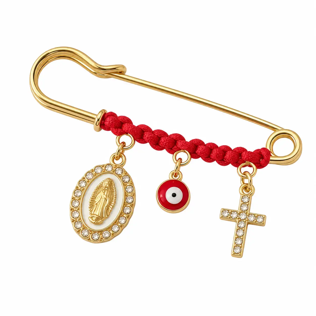 Maternity Pregnancy Protection Brooch Clip - Religious Charm Set with Virgin Mary, Cross, Evil Eye, Lapel Pins for Mom & Baby Belly Safety Jewelry