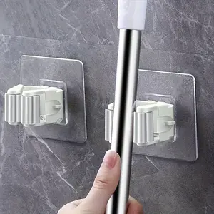 5pcs/set Mop Broom Holder Hook, Wall-mounted Broom Clip, Self-adhesive Mop Broom Rack, Detachable Waterproof And Non-slip Practical Hook, Suitable Storage And Organizer For Home, Bathroom, Kitchen, Garden And Garage