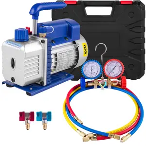 【fathersdaygift】VEVOR 3CFM 1/4HP Single Stage Air Vacuum Pump HVAC R134a R12 R22 R410a A/C Refrigeration Kit AC Manifold Gauge R134 Can Tap Included Carrying Tote