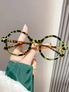 Vintage Tortoiseshell Pattern Eyeglasses, Retro Round Frame Eyeglasses for Women & Men, Fashion Eyeglasses for Work, Daily Clothing Decor, Perfect for Student Daily Use, Leopard Pattern Eyeglasses