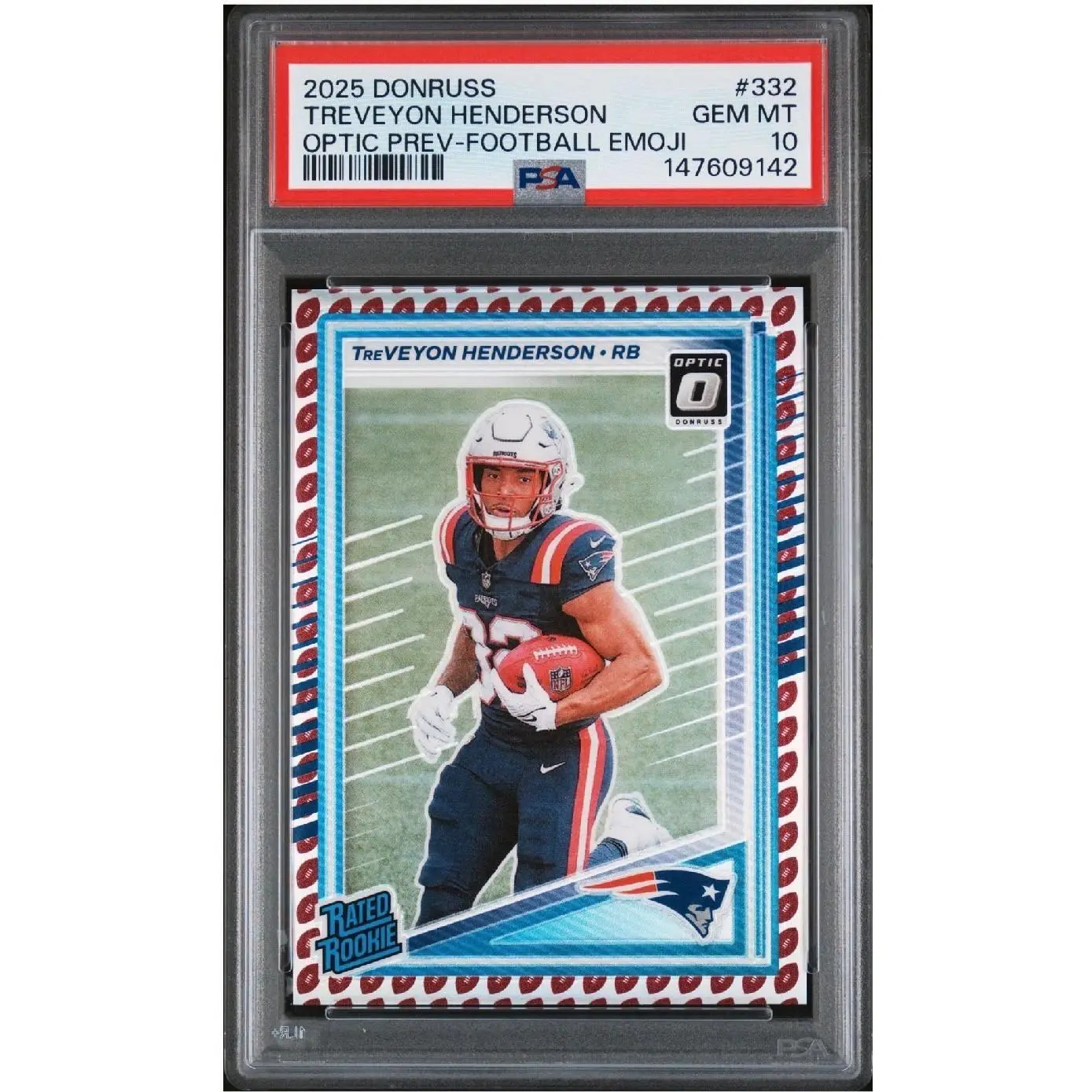 2025 Donruss OPTIC Treveyon Henderson FOOTBALL Emoji SSP PSA 10 POP 1