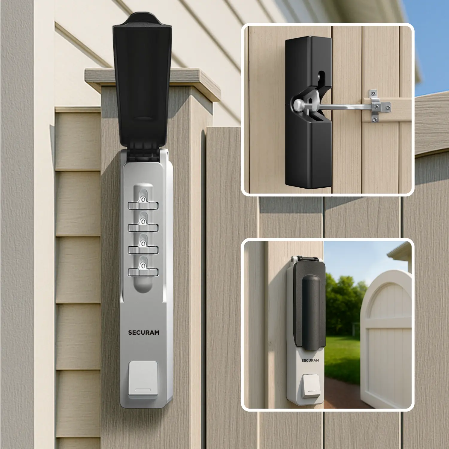 SECURAM Mechanical Gate Lock – Keyless All-Metal Lock for Wooden Gates & Fences