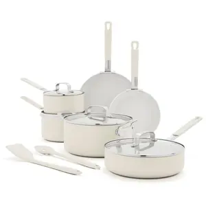 Bobby Flay 12pc Ceramic Nonstick Aluminum Cookware Set Cream
