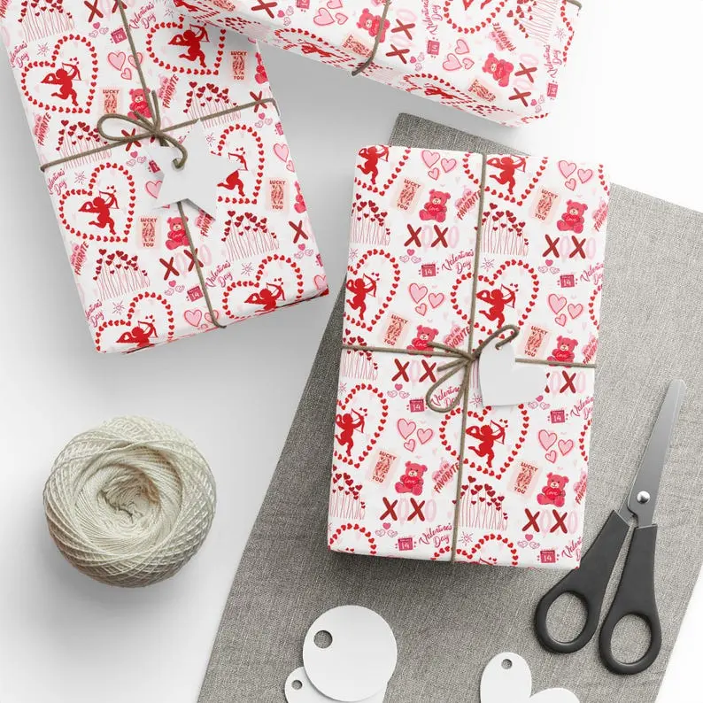 Valentine Hearts Pattern Wrapping Paper | Red Romantic Print