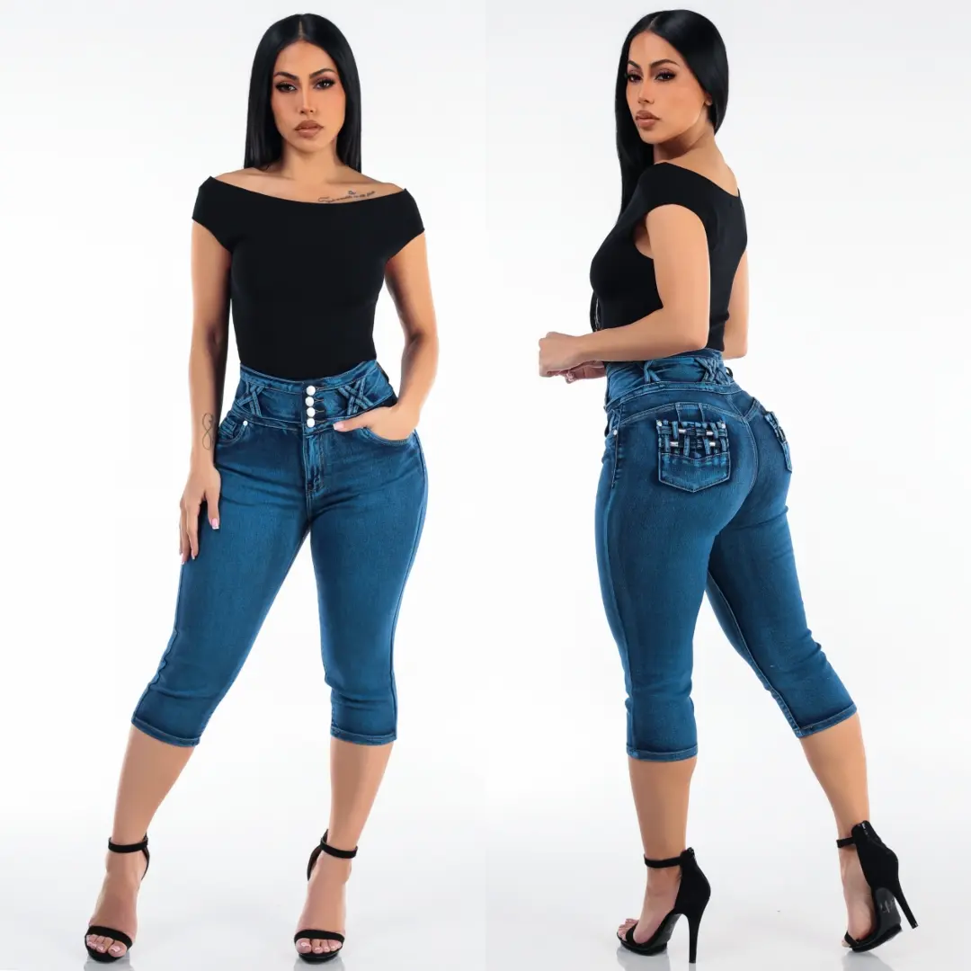 MX JEANS Push Up Super High Waisted Stretch Denim Capris Sand Wash
