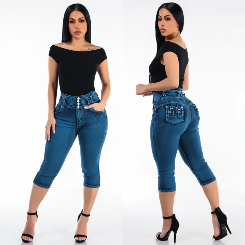 MX JEANS Push Up Super High Waisted Stretch Denim Capris Sand Wash