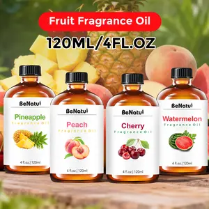 Benatu Fruit Fragrance Oil -Pineapple, Peach, Watermelon & Cherry Sweet Fruity Scents- Big Bottle Aroma Oils For Diffusers, Humidifiers, Candles, Massage & Crafts 120ML