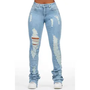 Got A Crush Light Wash Distressed Super Stacked Jean