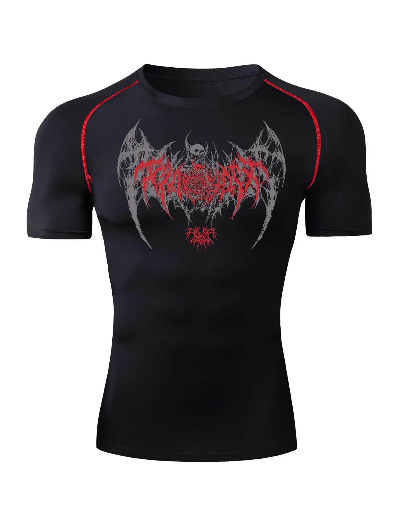 Men's Skull Wing Print Short Sleeve Compression Tee, Casual Quick Drying Breathable T-shirt for Gym Workout Running, Men's Top for Summer, Gym T Shirts, Sports Tops