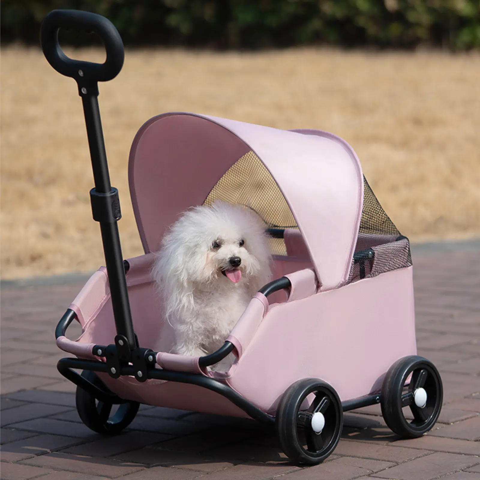 Foldable Pet Stroller with Weather Cover, Dog Stroller with Sunshade Cover Collapsible Mesh Canopy Portable Pet Carrier for Outdoor Travel Shopping Walking Suitable for Small Dogs and Cats