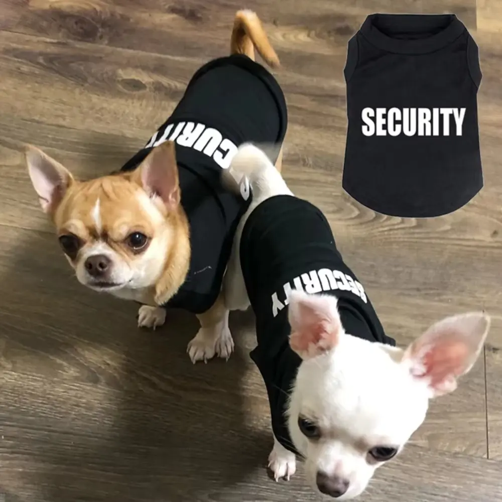 Security Brand Dog & Cat Sleeveless Tank Tops & Vests - All-Seasons Breathable Multi-Size Apparel with Bold Text Print, Plain Streetwear for Small Pets (Chihuahua-Yorkshire Puppies) for Walks & Photos