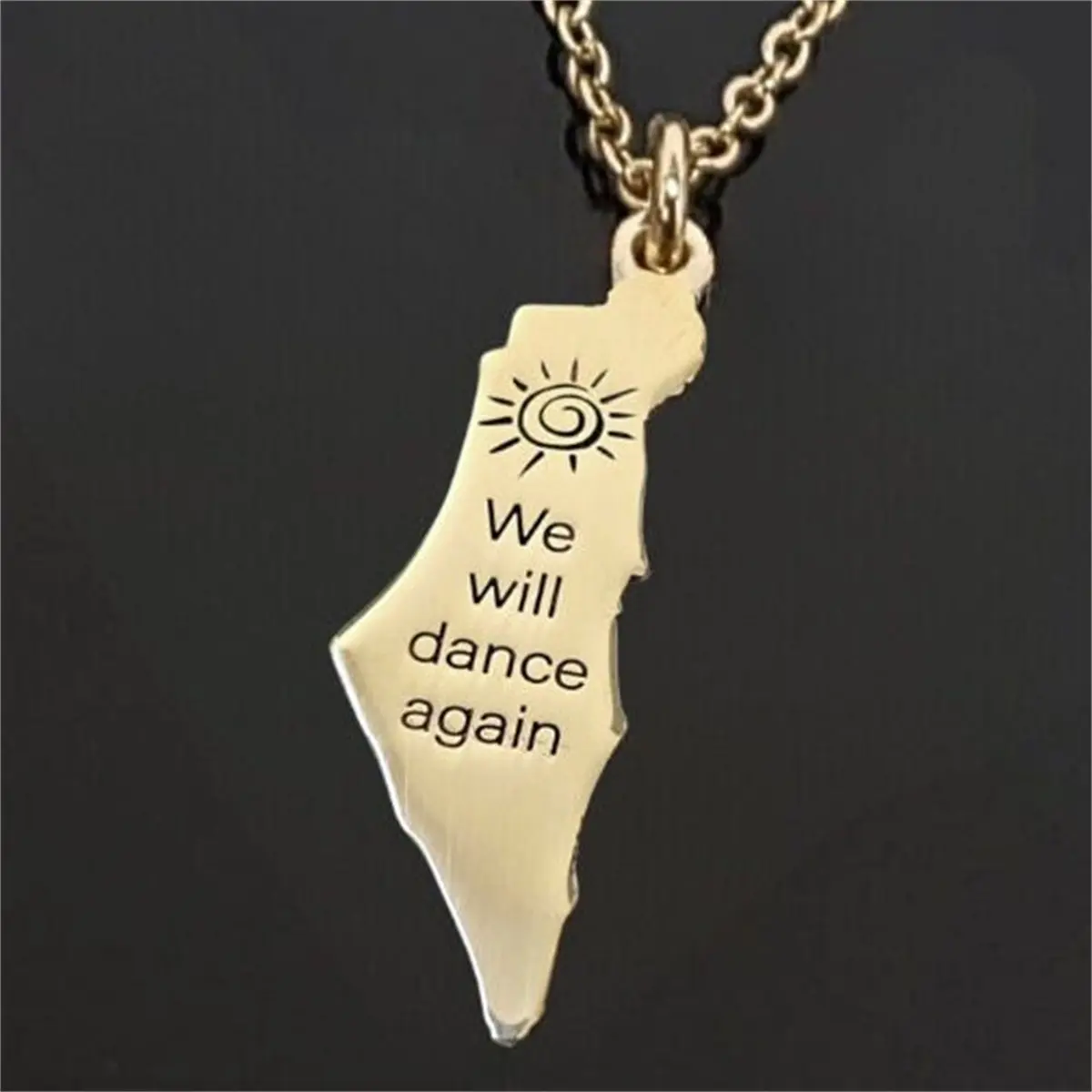 Stainless Steel Engraved Israel-Palestine Map Pendant Necklace, Unisex Jewelry with 'We Will Dance Again' Quote, Modern Versatile Accessories, Simple Look Birthday/Mother's Day Casual Gift, Minimalist Chain