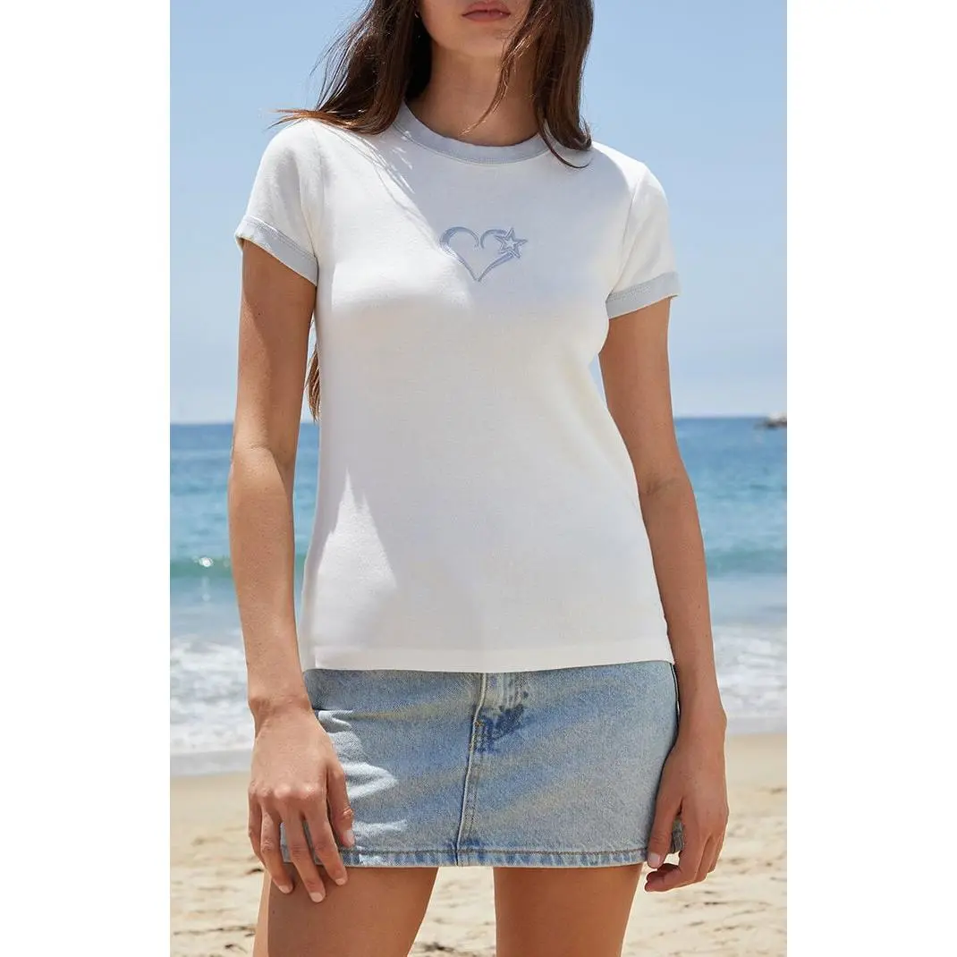 John Galt Women's Hailie Heart Star Embroidered T-Shirt - Multicolor