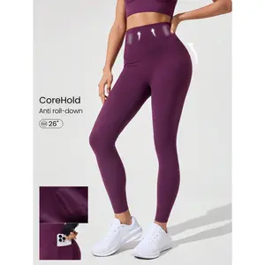 GLOWMODE 26" CoreHold FeatherFit™-Sculpt Lunge & Lounge No Slip Fit Boning Tummy Control Seamless Leggings With Side Pockets Medium Impact Workout Running Jogging Gym Studio Training
