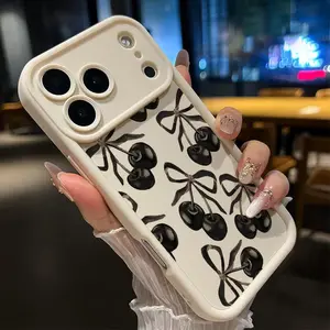Phone Case for iPhone 17 Pro Max 17 Air 16 15 14 13 12 11 Cherry Bow Pattern Pattern Shockproof Silicone TPU Bumper Drop Protection Cover Smartphone Casing.QXB361