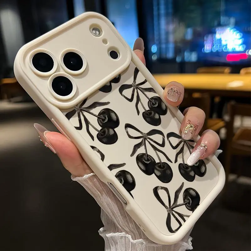 Shockproof Silicone TPU Bumper Phone Case with Cherry Bow Pattern, Drop Protection Smartphone Casing for iPhone 17 Pro Max, 17 Air, 16, 15, 14, 13, 12, 11 | Mobile Phone Accessories | QXB361