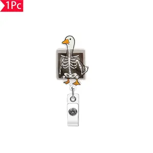 1PC funny X-ray skeleton duck stretchable and easy to pull fun medical chest badge ID clip personalized cartoon badge scroll buckle, a gift for medical staff and healthcare workers
