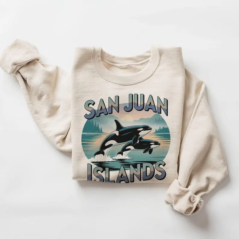 Vintage (Phuhi) San Juan Islands Washington Orca Sweatshirt - 90s Vintage Whale Watching Sea Kayaking Outdoor Travel - Boho Unisex Adult and Youth T-shirt