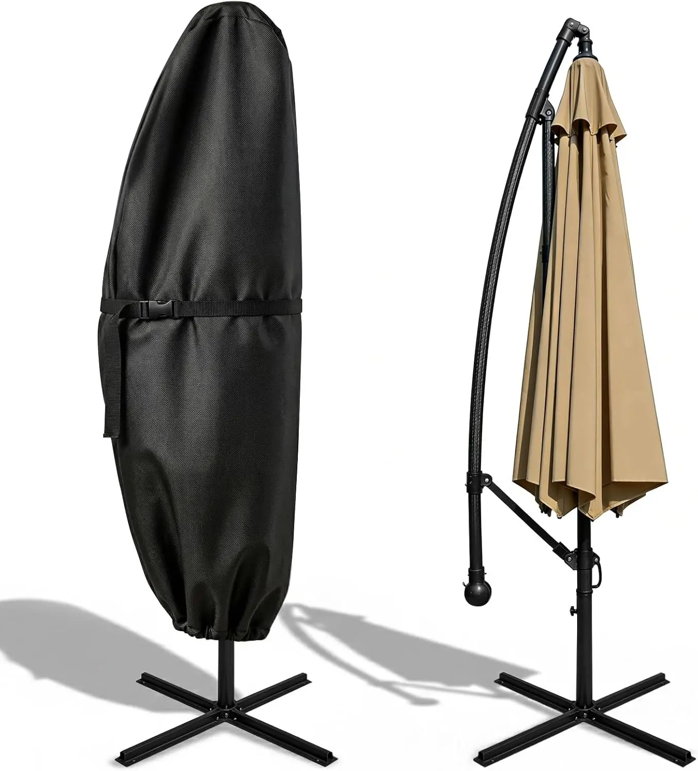 Patio Umbrella Cover for 7.5ft to 11.5ft Cantilever Umbrella - 420D Outdoor Offset Umbrella Cover, Heavy Duty Waterproof Garden Parasol Covers (Fits Banana-Style Umbrella up to 7.5′S/11.5′R)