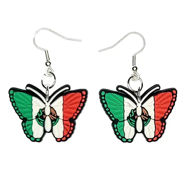 Mexico Butterfly Flag Earrings Hypoallergenic Silver Plated Fishhooks Yazzle Dazzle Mexican Jalisco Sinaloa Oaxaca Cuisine Beach Ancient Ruins