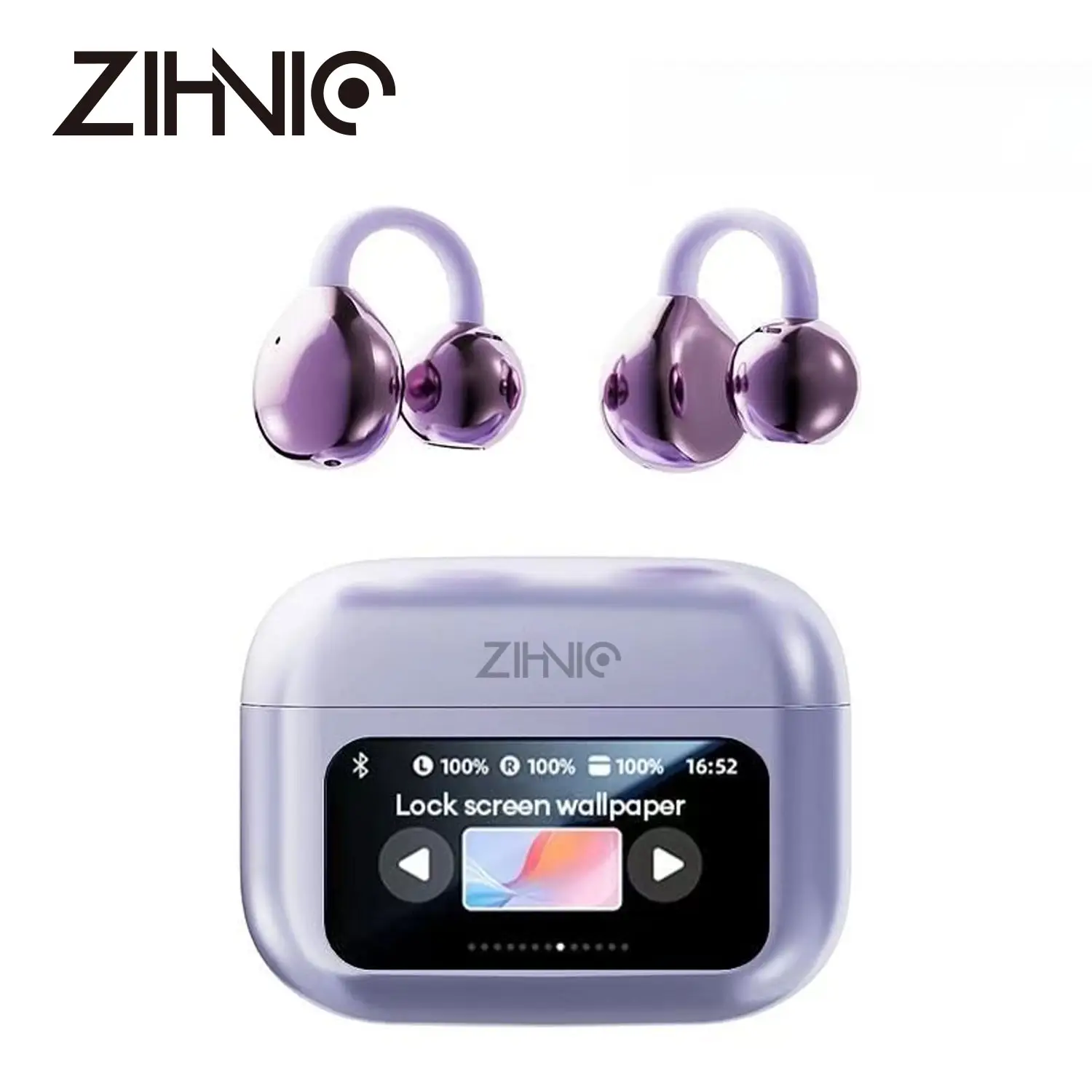 ZIHNIC M100 Clip On Ear Headphones with Audio-visual future Touch Screen, Audio Wireless Headphones for Music & Phone Calls,