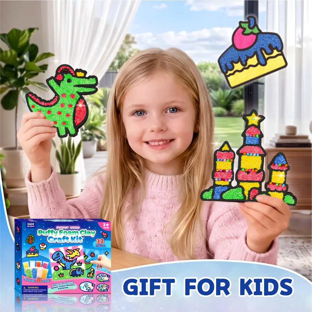DLMdilemu DIY Puffy Foam Clay Art Kit, Animal/Sweet/Architecture Craft Cards, Educational Sensory Activity Gift for Kids Ages 3-8