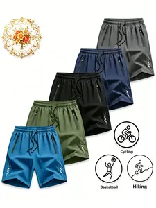 Men’s 3-Pack 5-Pack Sports Quick-Dry Athletic Shorts, Solid Color Breathable Quick-Dry Style with Zipper Pockets and Drawstring Waist, Gym Favorite, Suitable for Outdoor Activities and Fitness Training. men’s shorts,shorts for summer