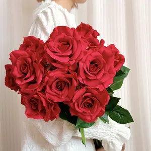 Silvanest 6/12pcs Artificial White / Red Roses Artificial Silk Flowers Faux Rose Flower Long Stems Bouquet for Arrangement Wedding Centerpiece Party Home Kitchen Decor(6pc: 4×4inch + 2×3inch buds; 12pc: 9×4inch + 3×3inch buds)