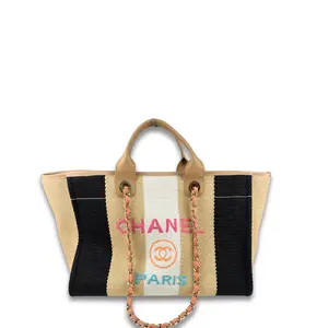 Pre-owned CHANEL Raffia Shoulder Bags Striped Medium Deauville Tote