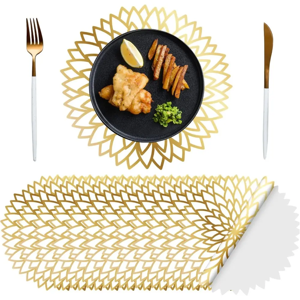 100 Pack Disposable Paper Placemats Bulk 13 Inch Paper Placemats Disposable Charger Plates Table Place Mats for Dinner Wedding Birthday Summer Spring Party Dinner Tableware(Gold Round)