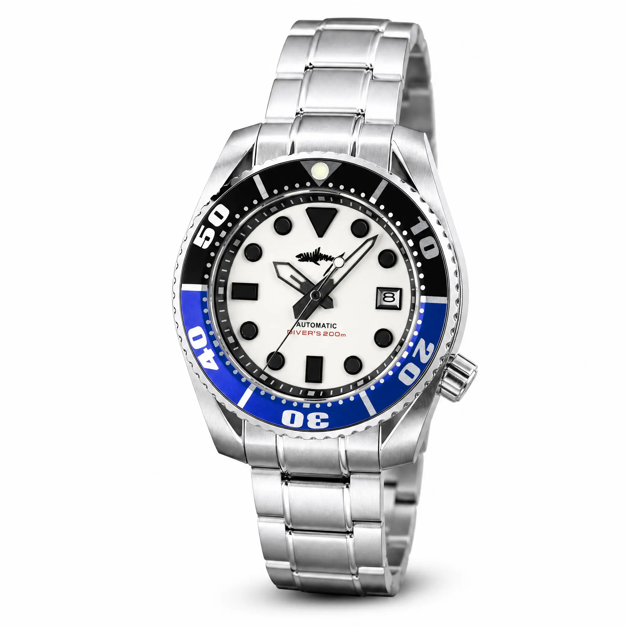 HEIMDALLR Men's Mechanical Dive Watch - Blue Ceramic Bezel, Silver Stainless Steel Bracelet, Sapphire Crystal, 200m Water Resistance sohochic