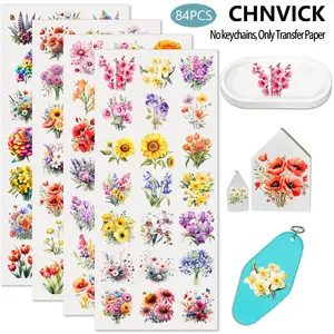 105PCS UV DTF Cup Wrap Stickers, Flowers Rub on Transfers for Crafts, Permanent DIY Transfer Decals for 16oz Libbey Glass Cans, Mugs, Candles, Notebooks and Flower Pots, Easy to Apply Art Stickers