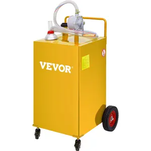 VEVOR Fuel Caddy, 35 Gallon, Gas Storage Tank on 4 Wheels, with Manuel Transfer Pump, Gasoline Diesel Fuel Container for Cars, Lawn Mowers, ATVs, Boats, More, Yellow Bottles Hand